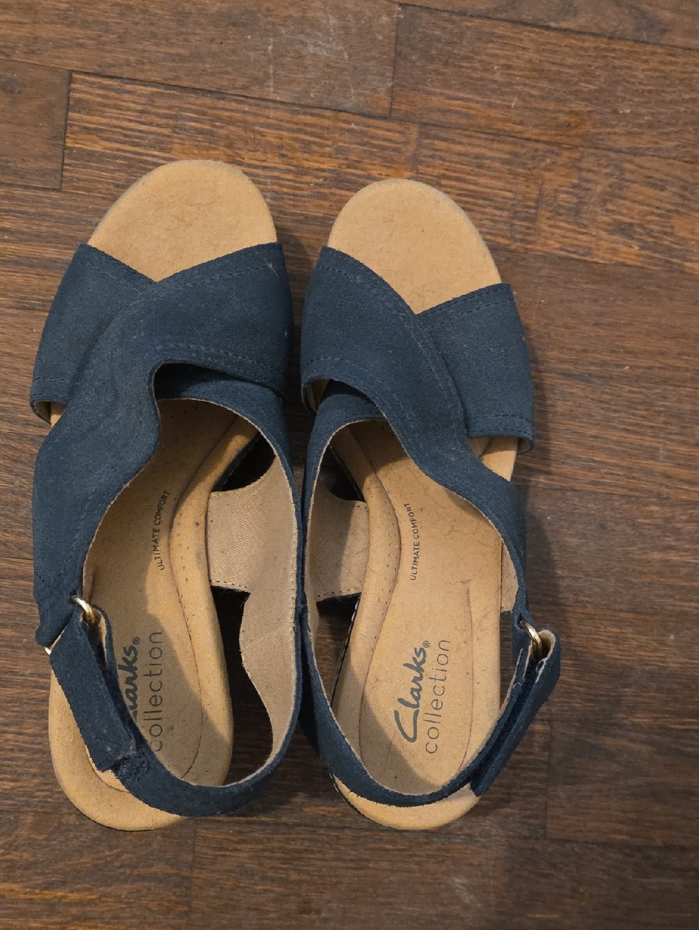 Clarks Navy Suede Crisscross Open-Toe Sandals